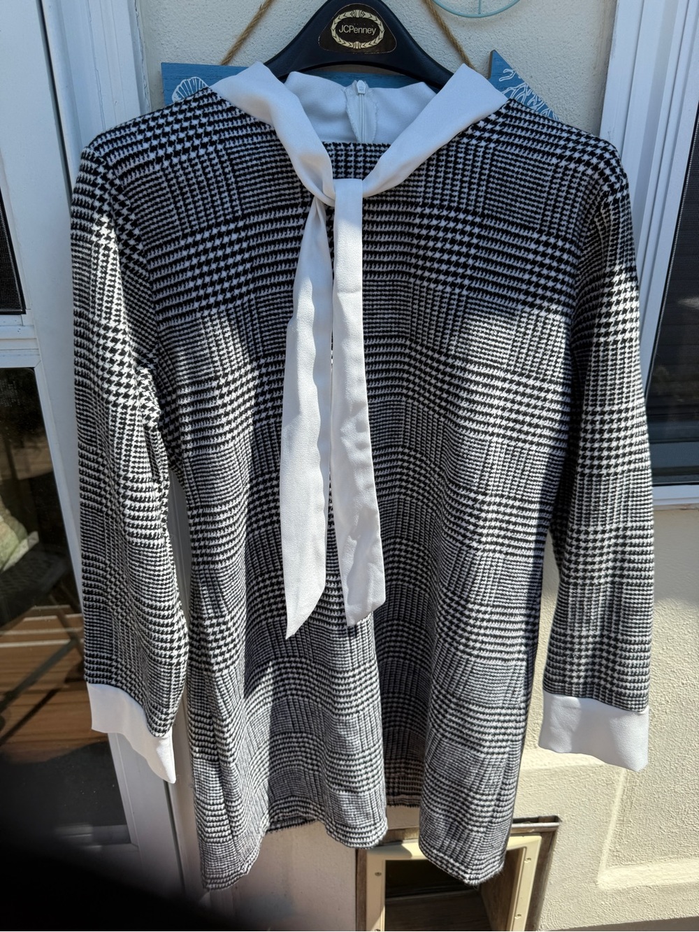 Black and White Plaid Tie-Front Tunic